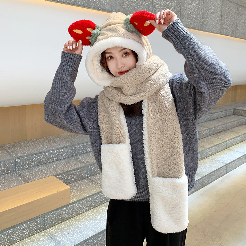 Lamb Velvet Hat Scarf Gloves Three-in-one Ear Protectors