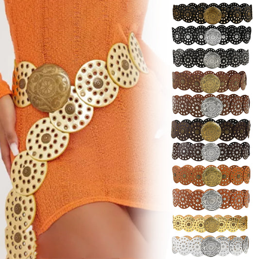 Fashion Punk Exaggerated Round Cutout Personality Belt Ladies Metal Retro Wide Belt