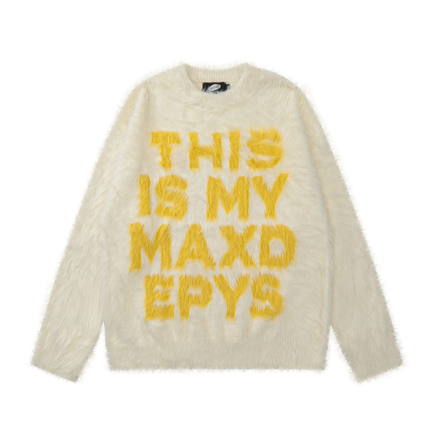 Retro Loose Letter Furry Round Neck Sweater