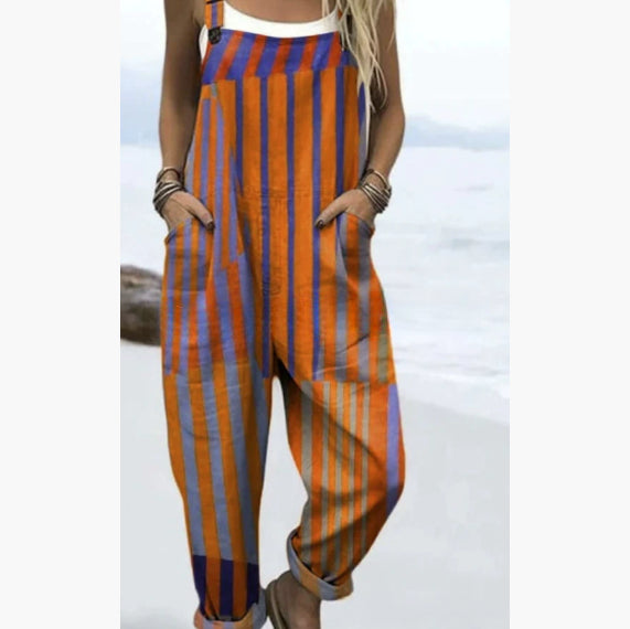 Digital Printing Button Casual Suspender Trousers