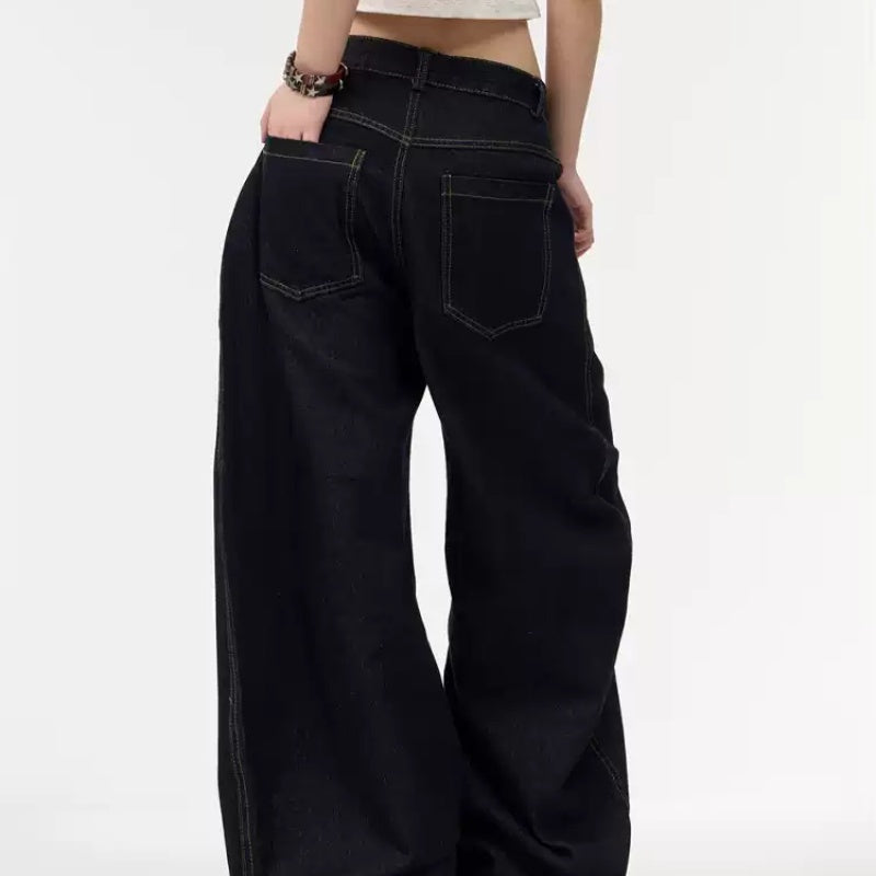 Retro Primary Color Washed Machete Jeans Loose Wide Leg