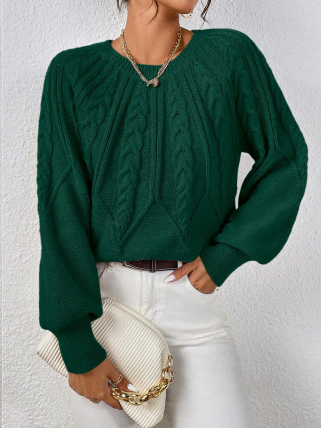 Round Neck Knitted Sweater Female Twist Thread Solid Color Versatile Casual Top
