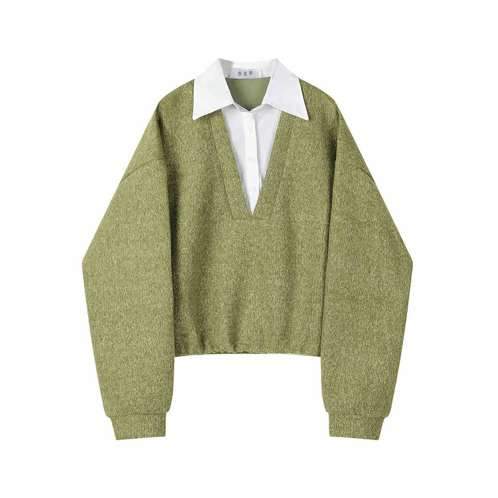 Fake Two Pieces Sweaters Inner Women's Retro Top