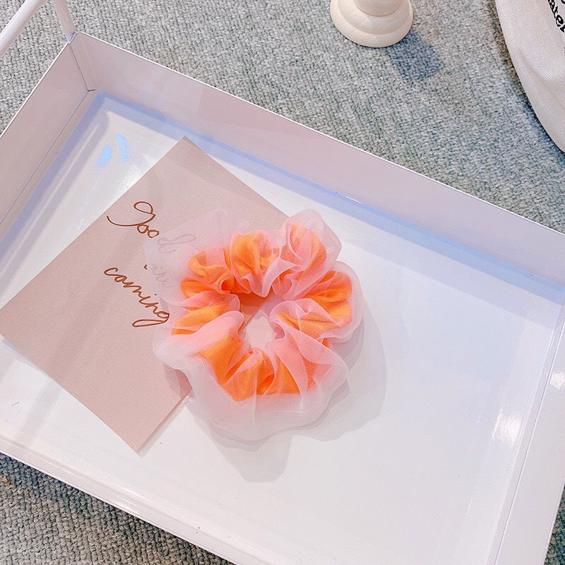 Fluorescent Double Layer Chiffon Organza Colon Hair Tie