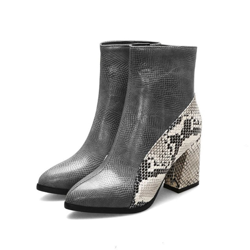 Color Matching Pointed Toe Thick Heel Women's Boots Autumn And Winter Ankle Boots