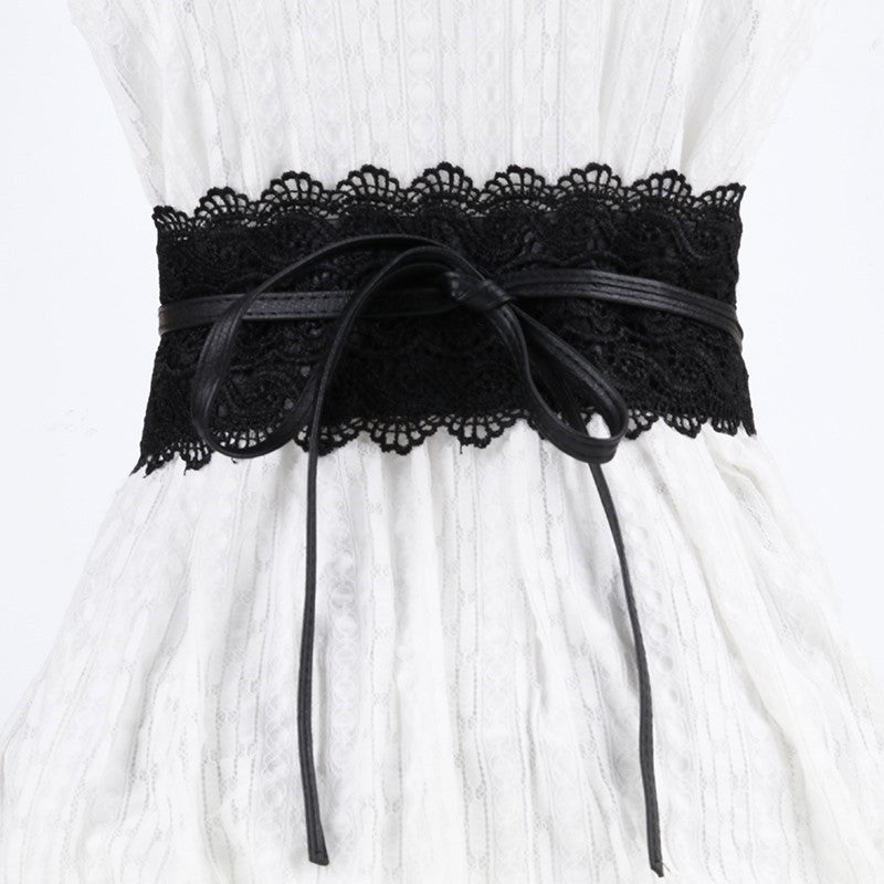 Lace Belt Dress Wide Waist Seal Black Women's Belt Belt Wide Lace Tassel Chiffon Shirt Decoration One-suit Skirt