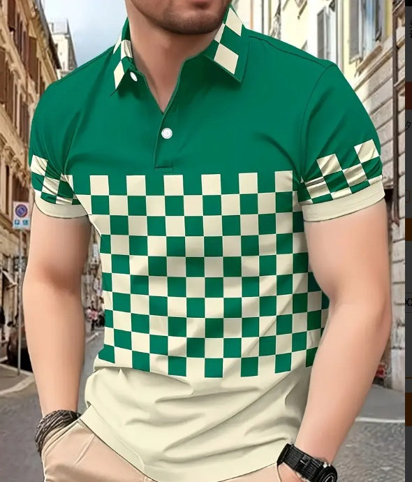 Men's Printed Color Short-sleeved Lapel Shirt