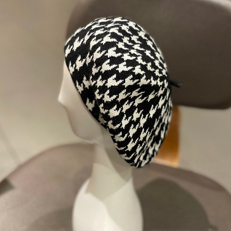 Women's All Match Alpaca Plaid Wool Beret Hat