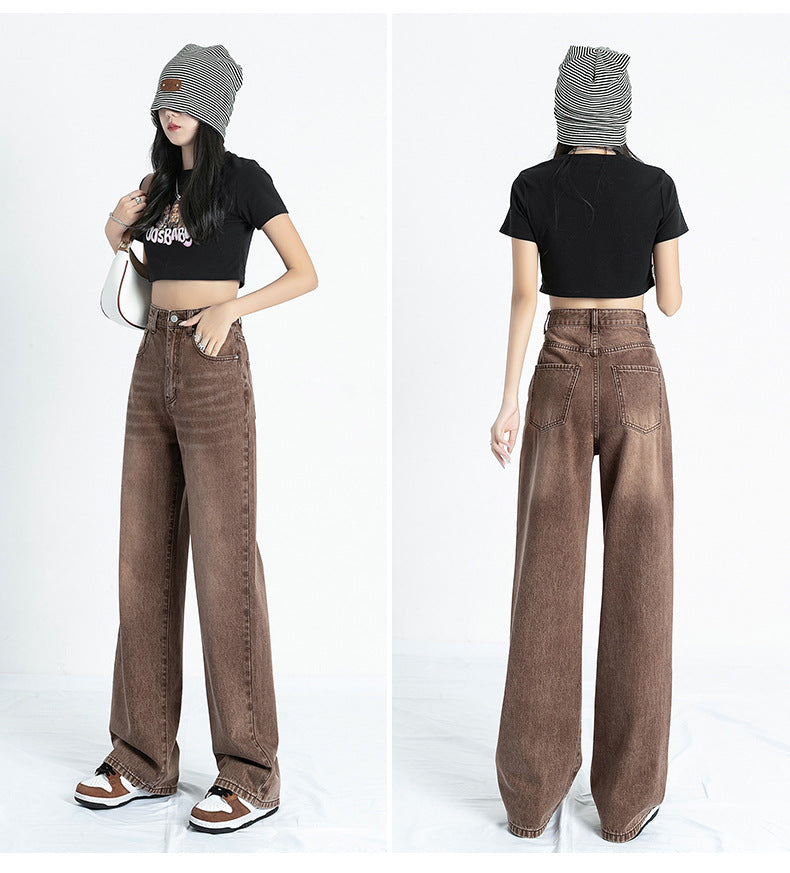 Women's High Waist American Style Straight Retro Jeans