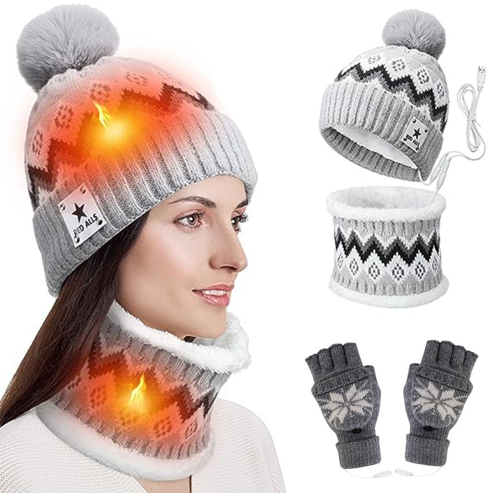 USB Electric Heating Keep Warm and Emit Heat Knitted Hat Scarf Gloves