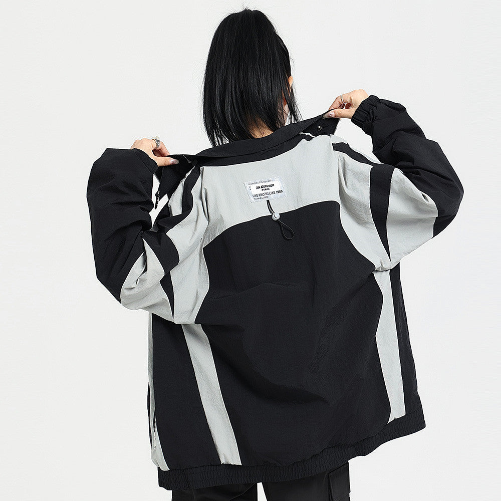 American Fashion Brand Color Contrast Patchwork Racing Suit Stand Collar Jacket