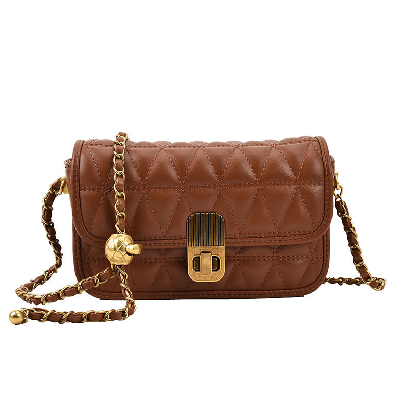 Diamond Lattice Embroidery Thread Female Metal Ball One Shoulder Chain Bag