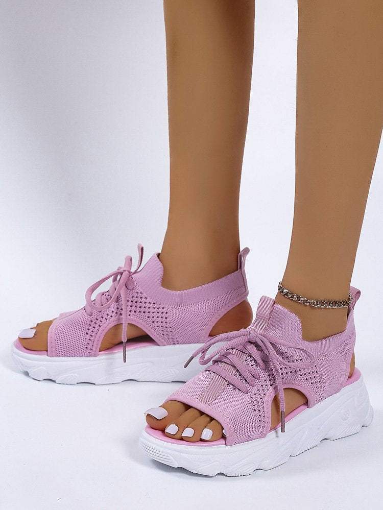 Lace-up Sandals Women Thick-bottomed Mesh Soft-sole Fashion Casual Summer Shoes Flat