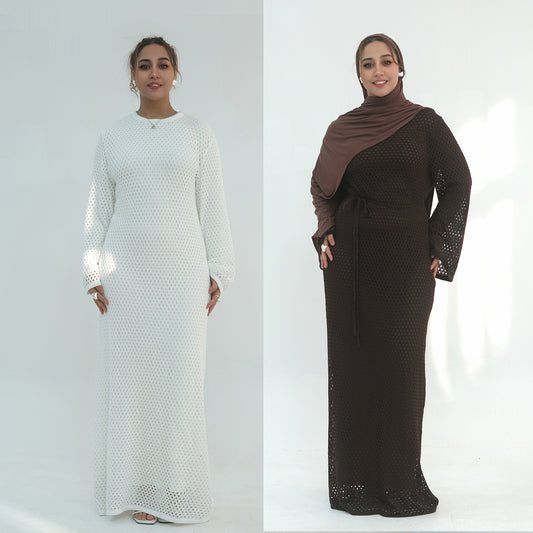 Middle Eastern-style Cozy And Chic Knit Hollow-out Dress