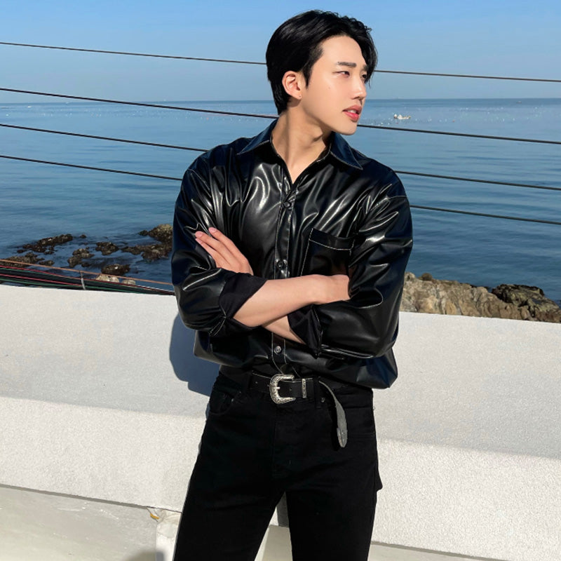 Small Leather Jacket Hong Kong Style Japanese Long-sleeved Shirt