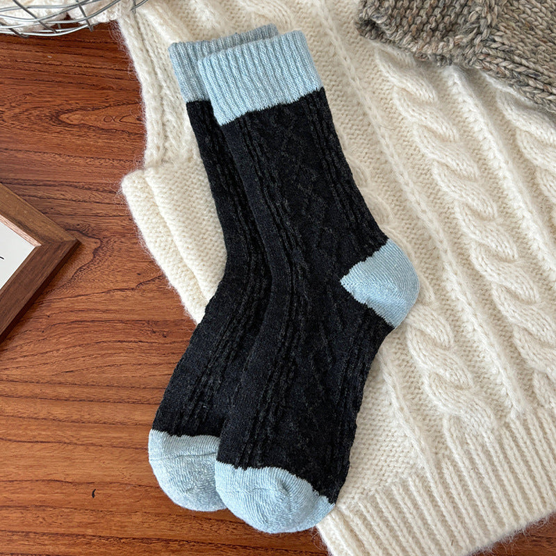 Ins-style Trendy Striped Cable-knit Mid-calf Socks