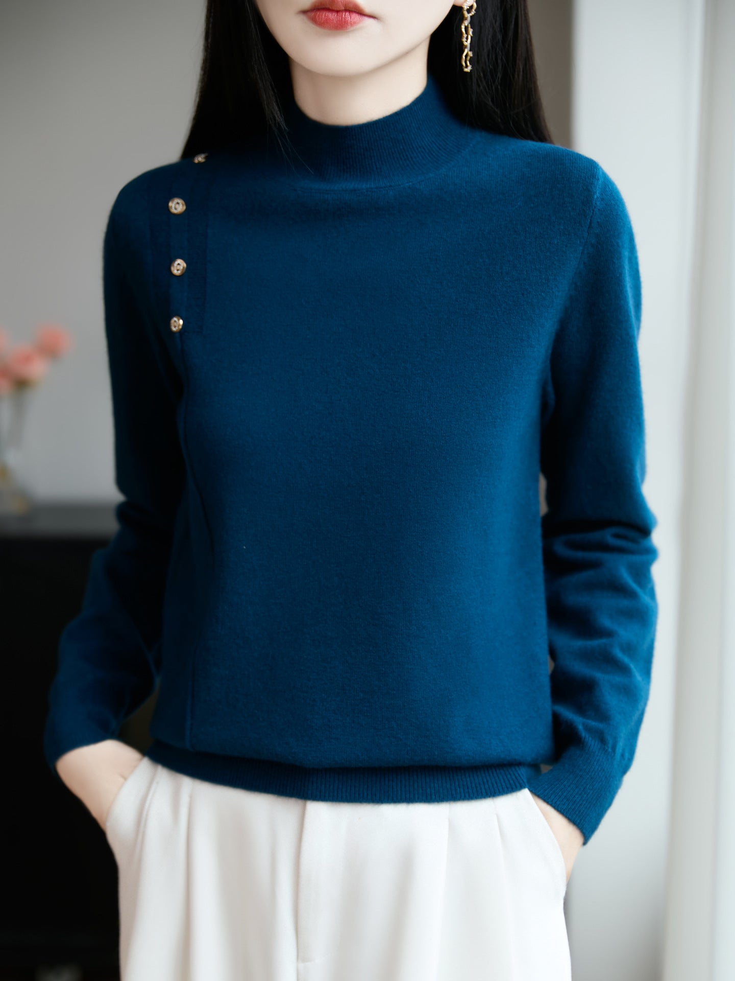 Semi-high Collar Knitted Women's Innerwear Base Sweater