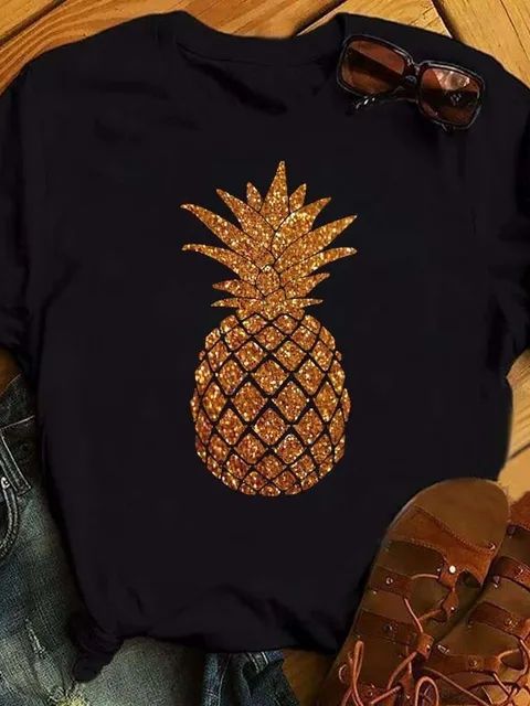 Dame T-shirt Mode Ananas Print Top
