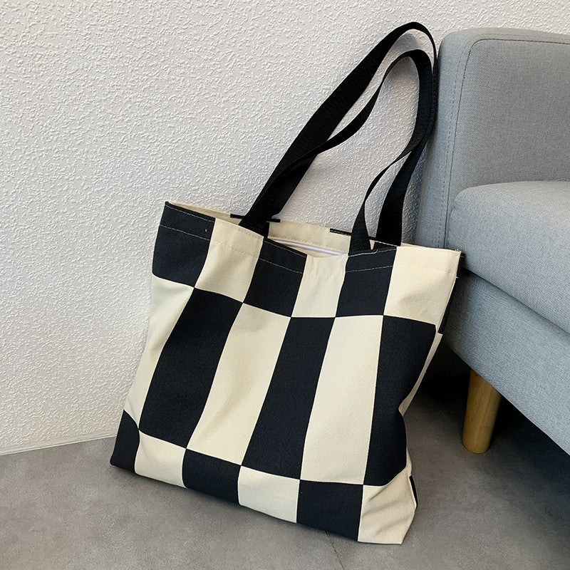 Ins Korean Style With Zip Literary Design Tote Canvas Bag