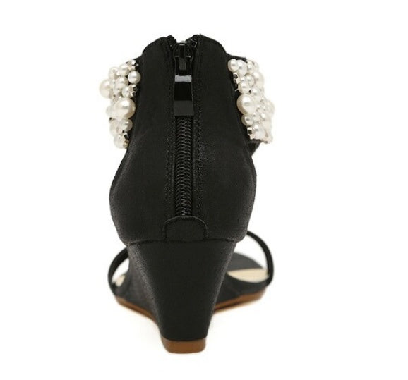 Summer Fashion Beaded Rhinestone Flip-toe Wedge Women's Shoes