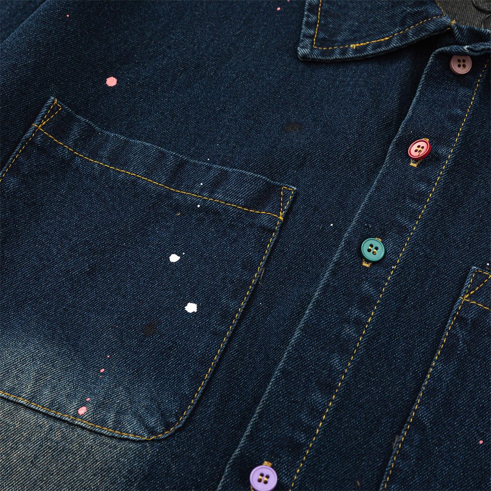 Contrast Color Inkjet Long-sleeved Shirt Denim Clothes Jacket Spring And Autumn
