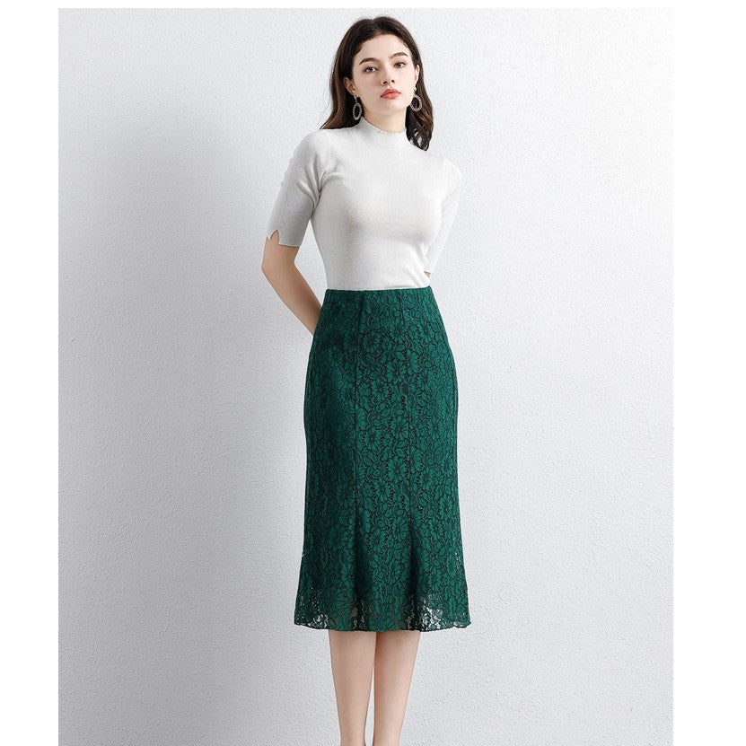 Vintage Lace Fishtail Sheath Skirt