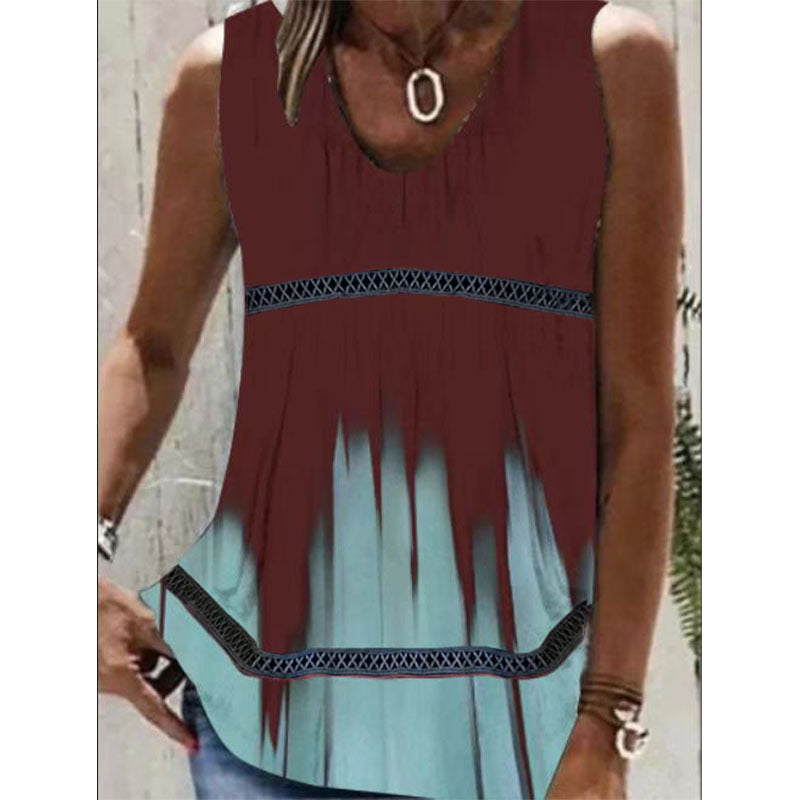 Womens Printed Patchwork Sleeveless T-Shirt Vest