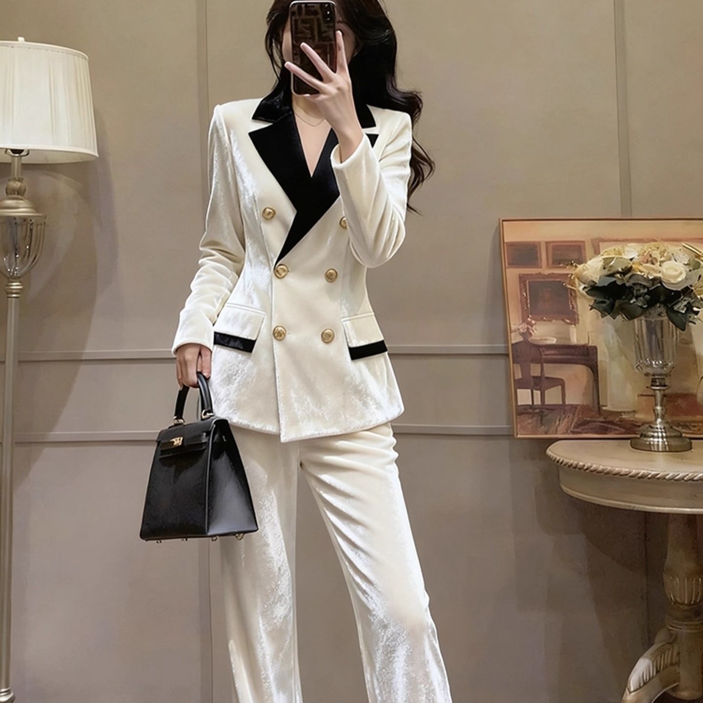White Velvet Blazer And Pants Professional Suit
