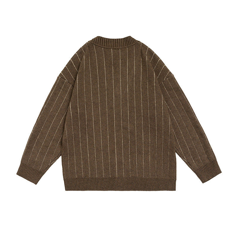 Loose Retro Unique Design Dark Striped Cardigan Jacket
