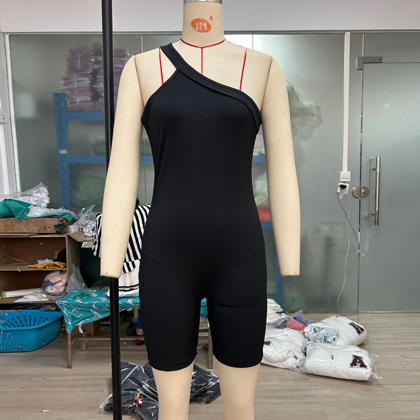 Women's Fashion Casual Thread One Shoulder Sleeveless Slim Fit Hip Raise Jumpsuit
