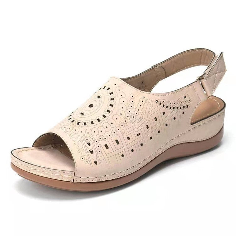Plus Size Sandals Cutout Flat Heel  Toe Buckle Vintage