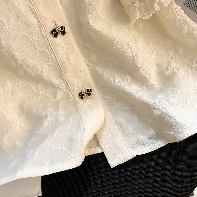 Design Sense Niche Lace Sweet Chic French Puff Sleeve Top