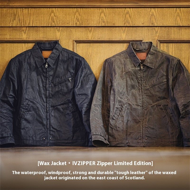 American Retro Four-generation Canvas Oil Wax Jacket Amekaji Tough Guy Zipper Short Coat