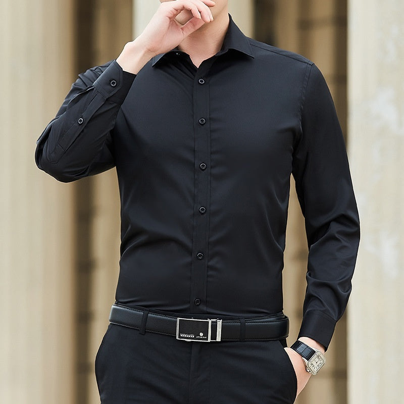 Mens Long-sleeve White Shirt In Korean Style