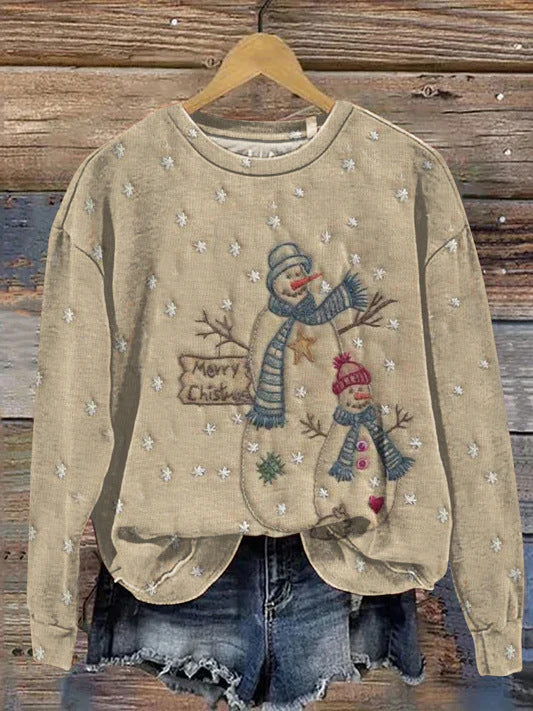 Halsudskæring, juleprint, sweatshirt til damer