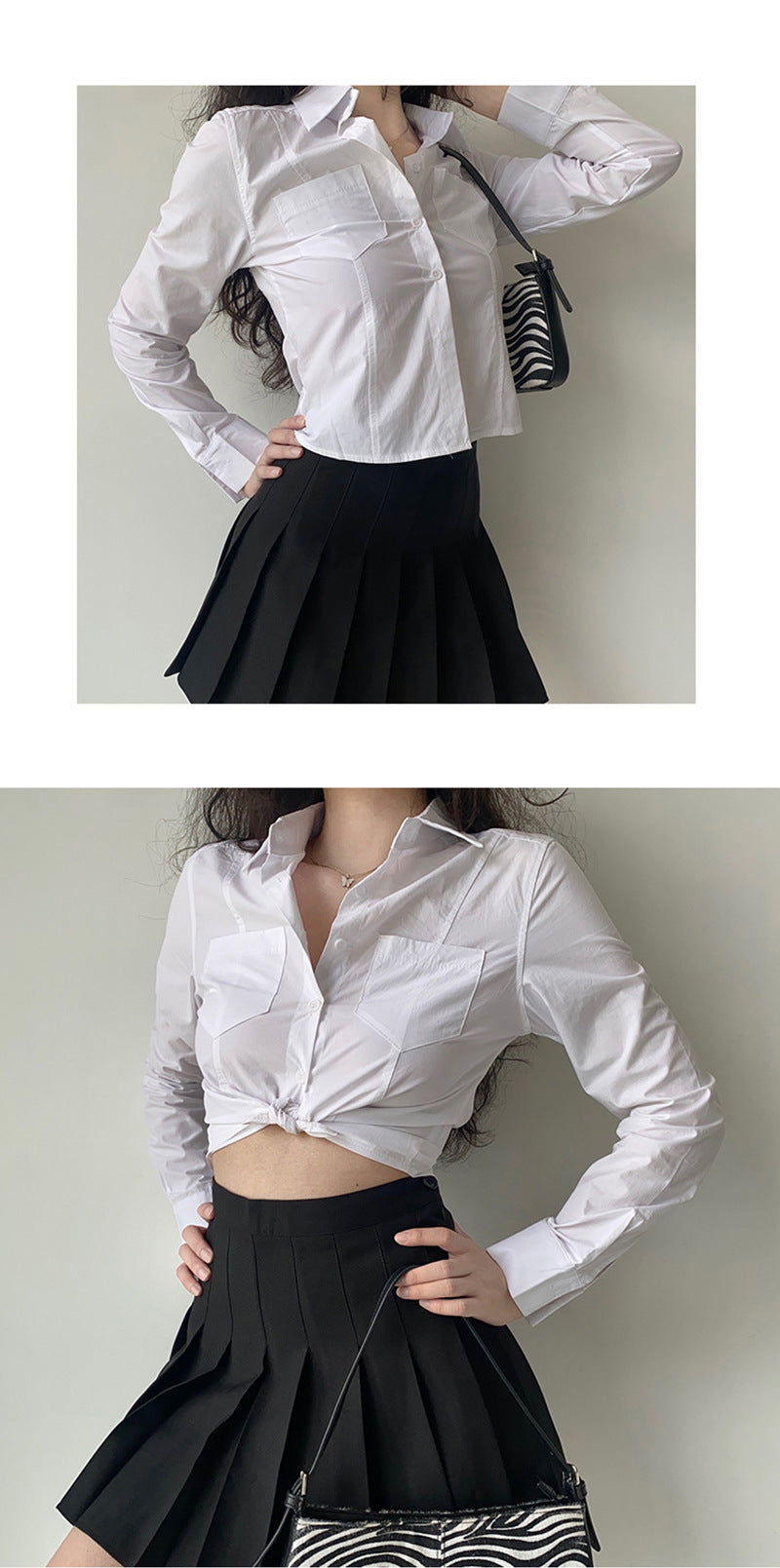 Women's Spring-Summer Top Lapel Long Sleeve White Shirt