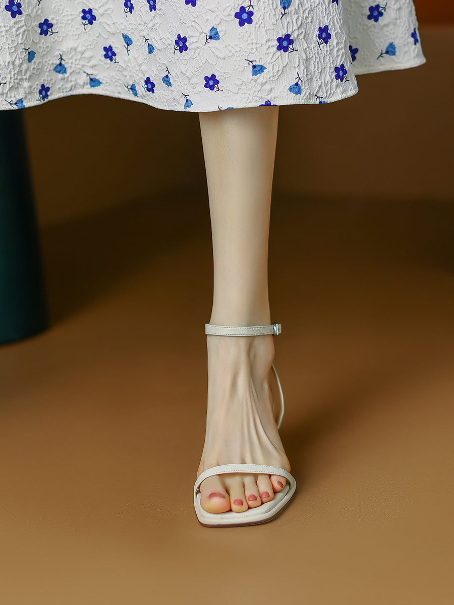 Women's French Strap Sandals With Mid-heel Skirt