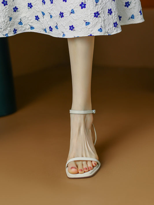 Women's French Strap Sandals With Mid-heel Skirt