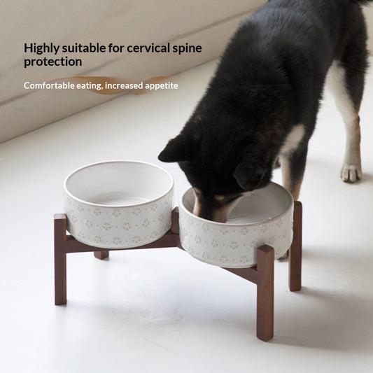 Ceramic Large-sized Elevated Anti-spill Cat Bowl Dog Bowl Dog Dish Drinking Bowl Dual-bowl Food Dish