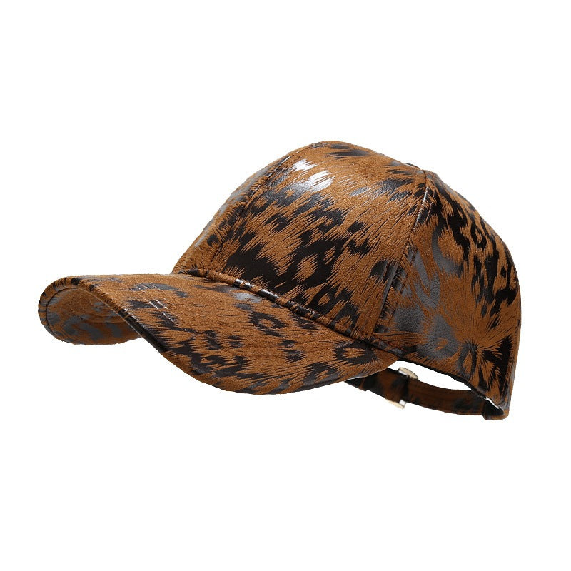 Leopard Pattern Leather Baseball Cap Autumn And Winter