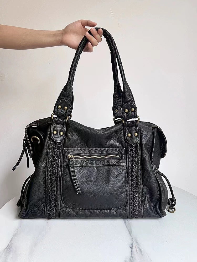 Women's French Retro Motorcycle Bag Shoulder Messenger Bag