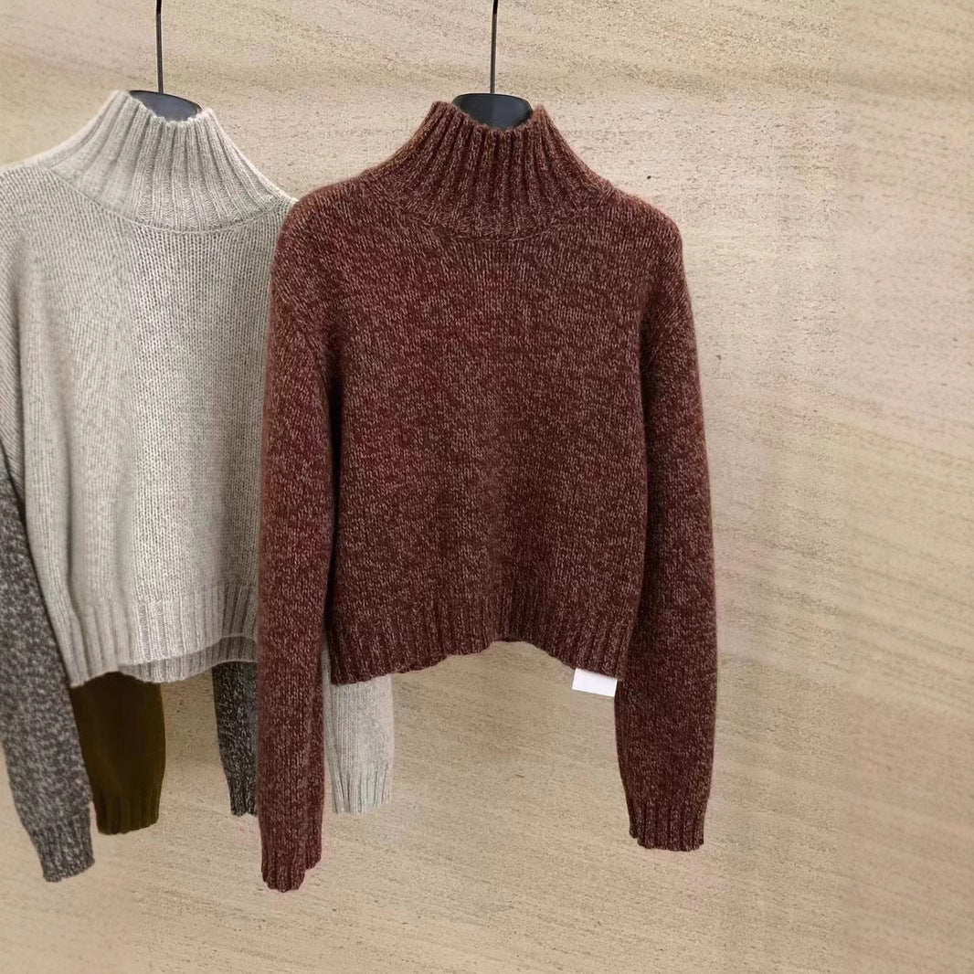 French Loose High Collar Short Section Cashmere Sweater Women