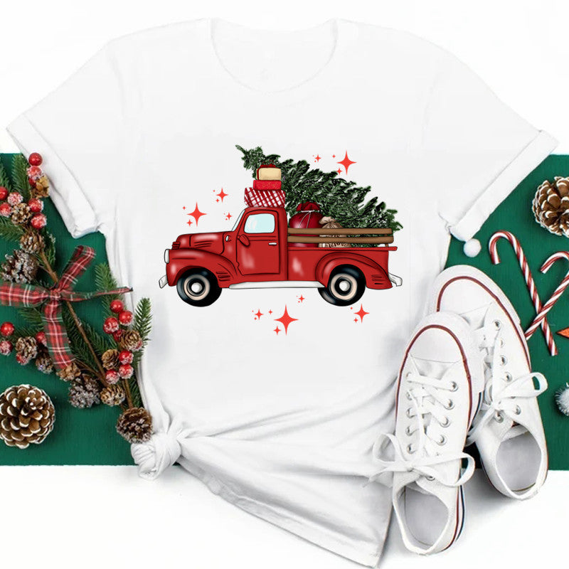 New Year Christmas Plus Size Round Neck Short Sleeve T-shirt