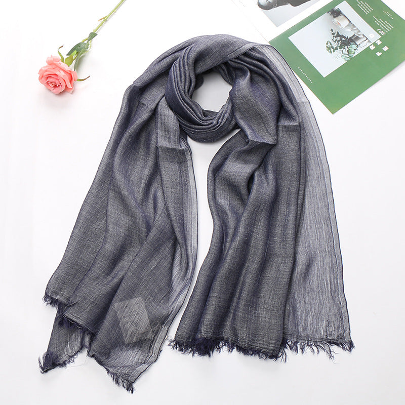 Popular Cotton And Linen Tie-dye Monochrome Women's Pleated Breathable Scarf
