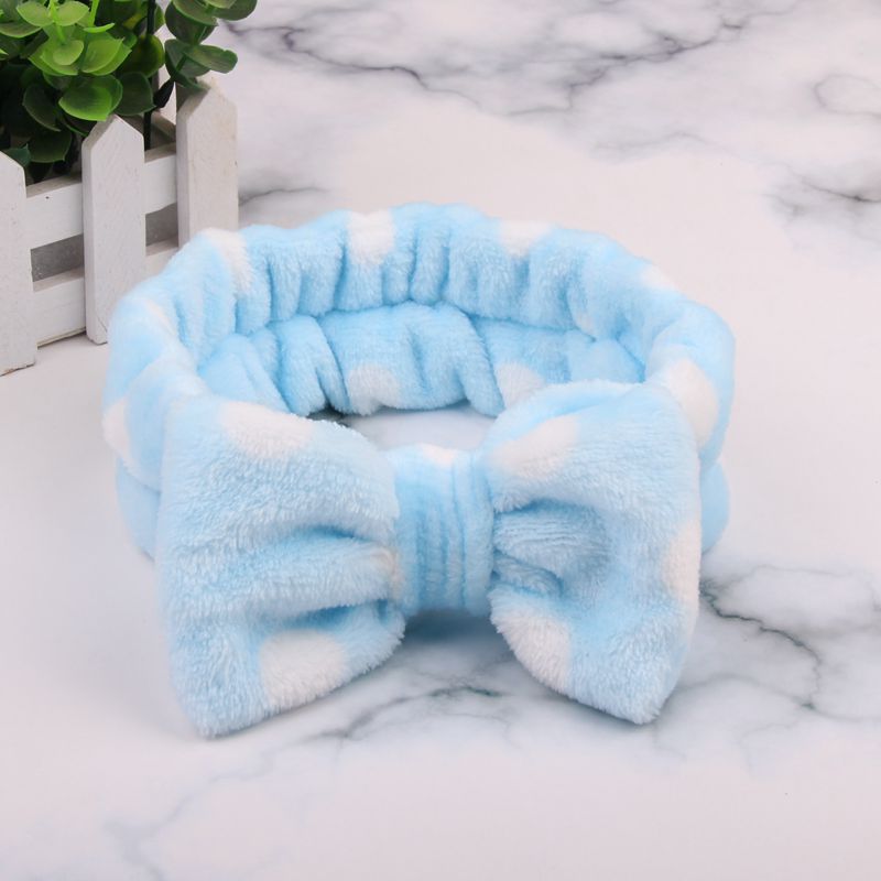 Coral Velvet Bow Polka Dot Face Wash Headband