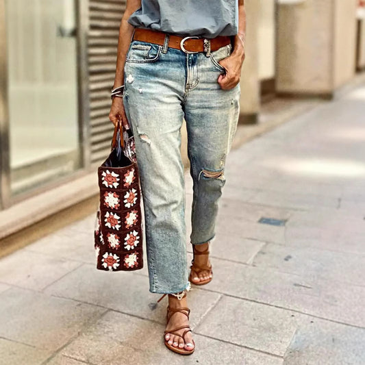 Dame Stretch Denim Løse Lige-benede Videbukser
