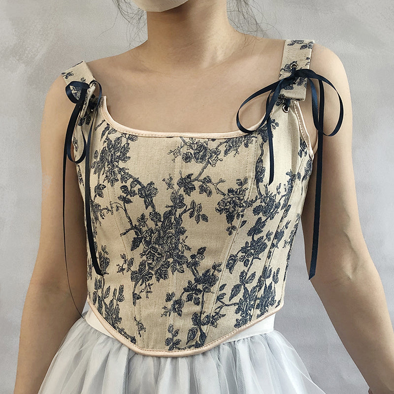 Fransk Orchid Print Stroptop Korset Crop Top