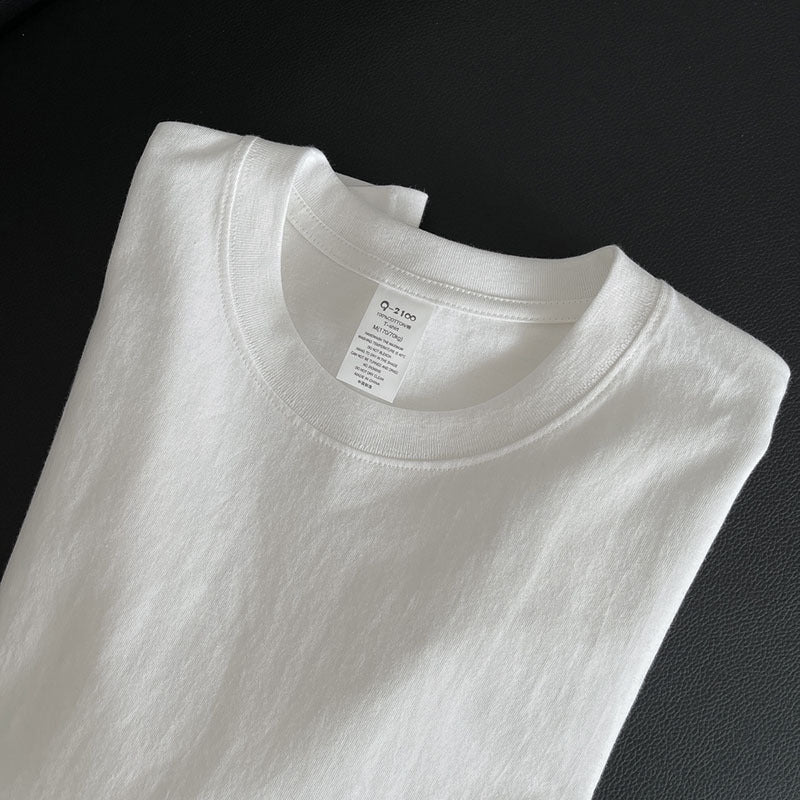 Tyk bomulds T-shirt med rund hals og løs pasform