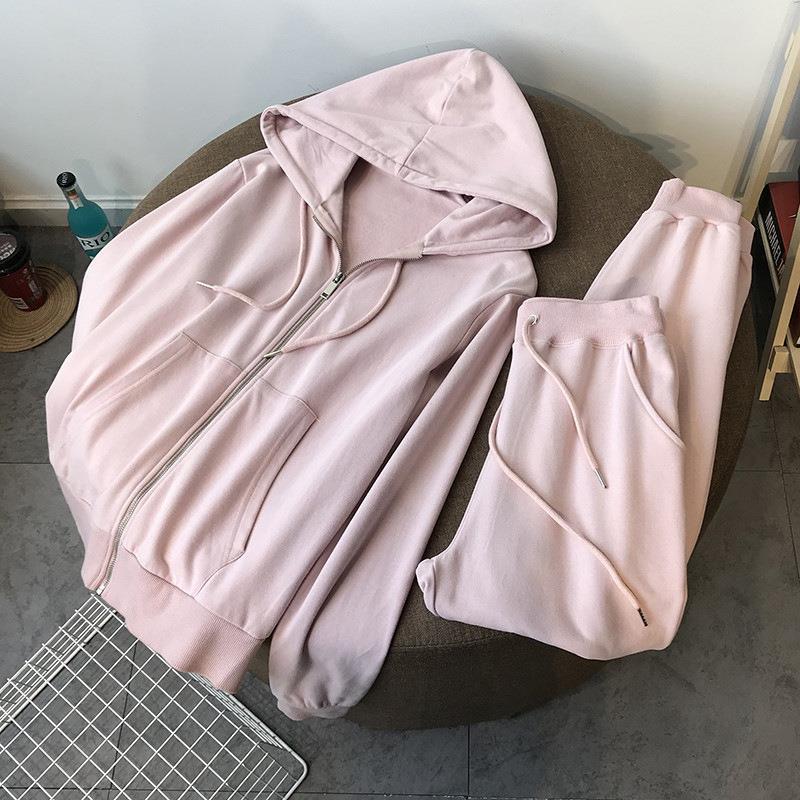 Kvinder Sweater Lynlås Hættetrøje Todelt Sæt Løst Fritidssæt