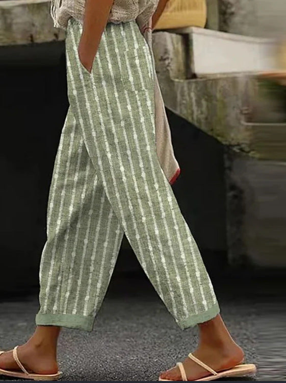 Versatile European And American Women's Casual Striped Pants